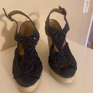 Navy Crocheted Lucky Brand espadrilles wedges.